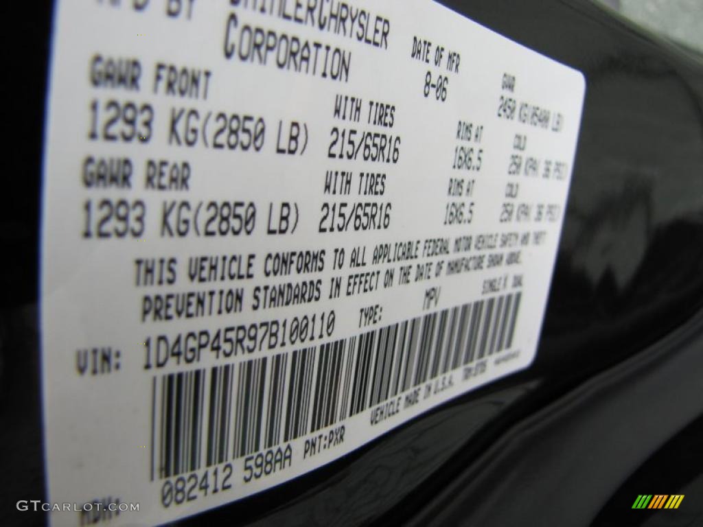 2007 Caravan Color Code PXR for Brilliant Black Photo #40524164