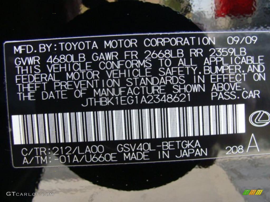 2010 ES Color Code 212 for Obsidian Black Photo #40536949