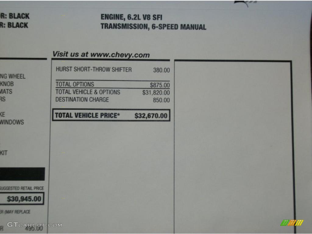 2011 Chevrolet Camaro SS Coupe Window Sticker Photo #40538081