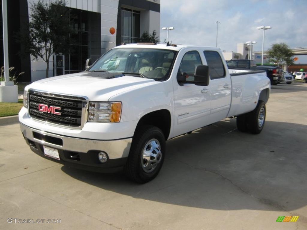 2011 Sierra 2500HD SLT Extended Cab 4x4 Dually - Summit White / Very Dark Cashmere/Light Cashmere photo #1