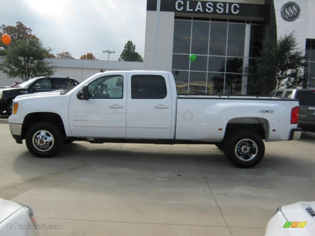 2011 Sierra 2500HD SLT Extended Cab 4x4 Dually - Summit White / Very Dark Cashmere/Light Cashmere photo #2