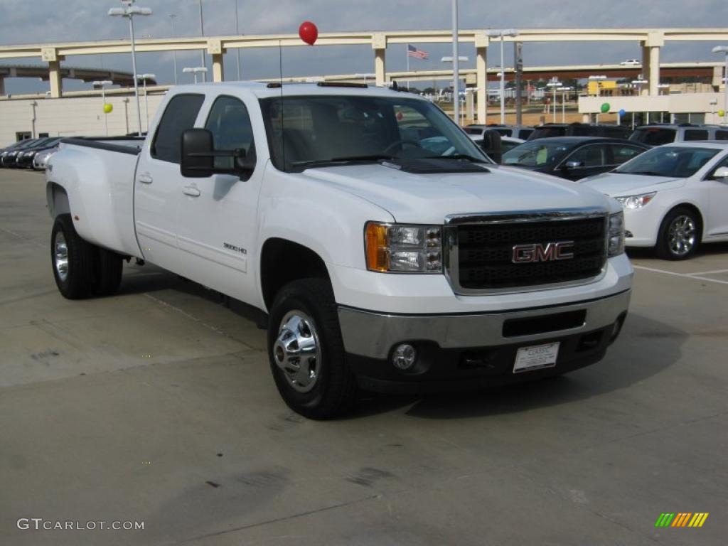 2011 Sierra 2500HD SLT Extended Cab 4x4 Dually - Summit White / Very Dark Cashmere/Light Cashmere photo #7