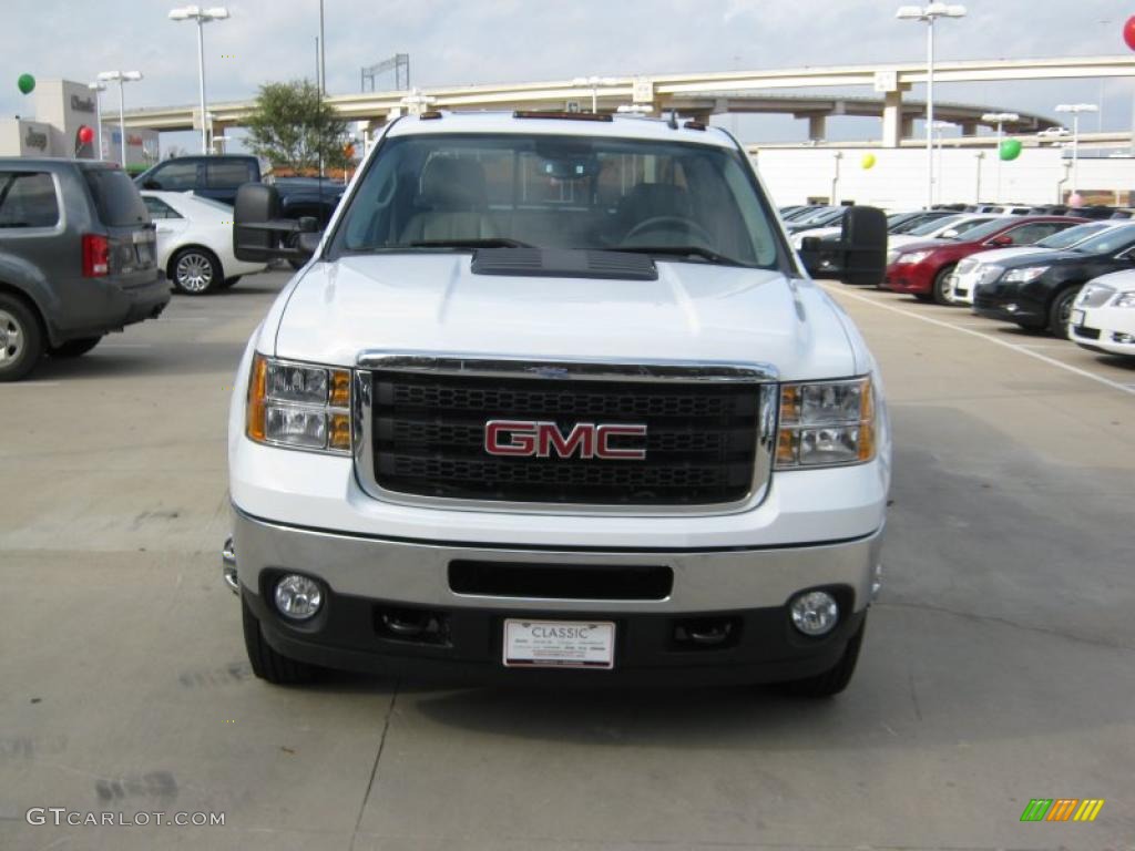 2011 Sierra 2500HD SLT Extended Cab 4x4 Dually - Summit White / Very Dark Cashmere/Light Cashmere photo #8