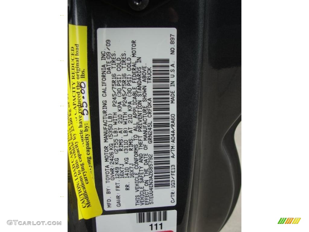 2010 Toyota Tacoma V6 Access Cab 4x4 Color Code Photos