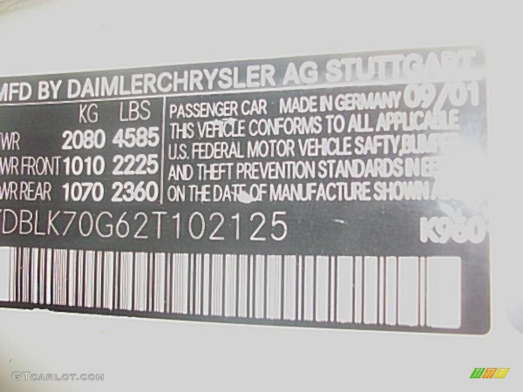 2002 CLK Color Code 960 for Alabaster White Photo #40559515