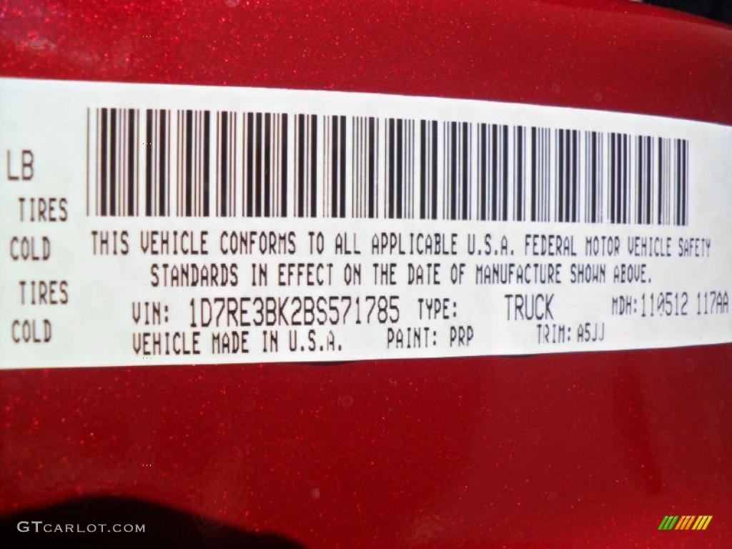 2011 Dakota Color Code PRP for Deep Cherry Red Crystal Pearl Photo #40559769