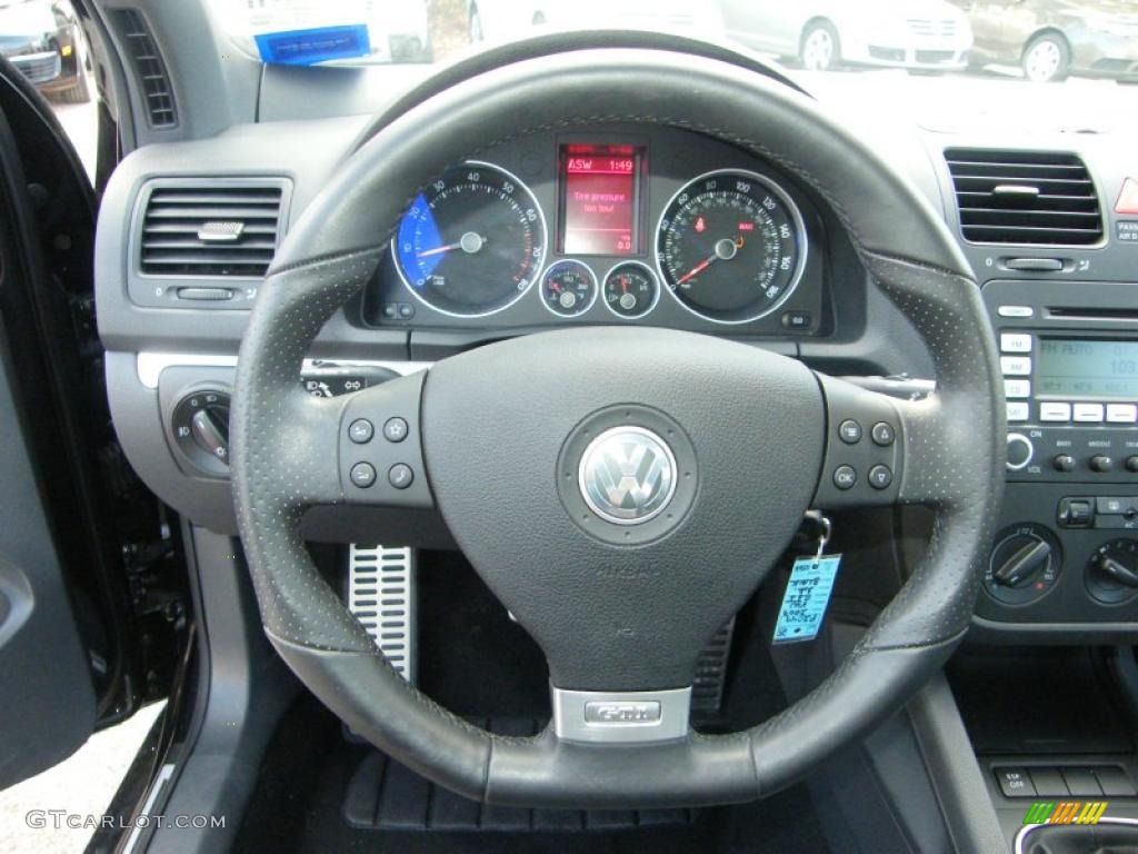 2009 Volkswagen GTI 2 Door Anthracite Black Leather Steering Wheel Photo #40563237