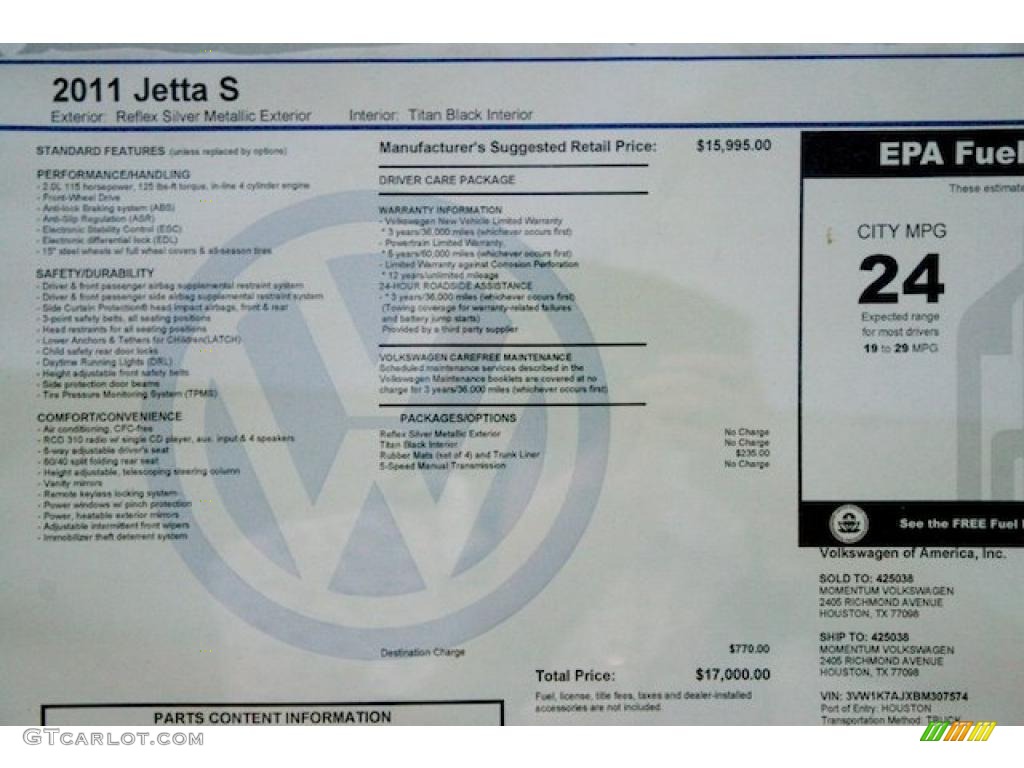 2011 Jetta S Sedan - Reflex Silver Metallic / Titan Black photo #9