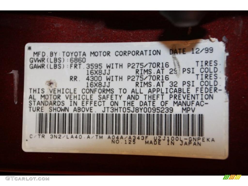 2000 Land Cruiser Color Code 3N2 for Mahogany Pearl Photo #40575493