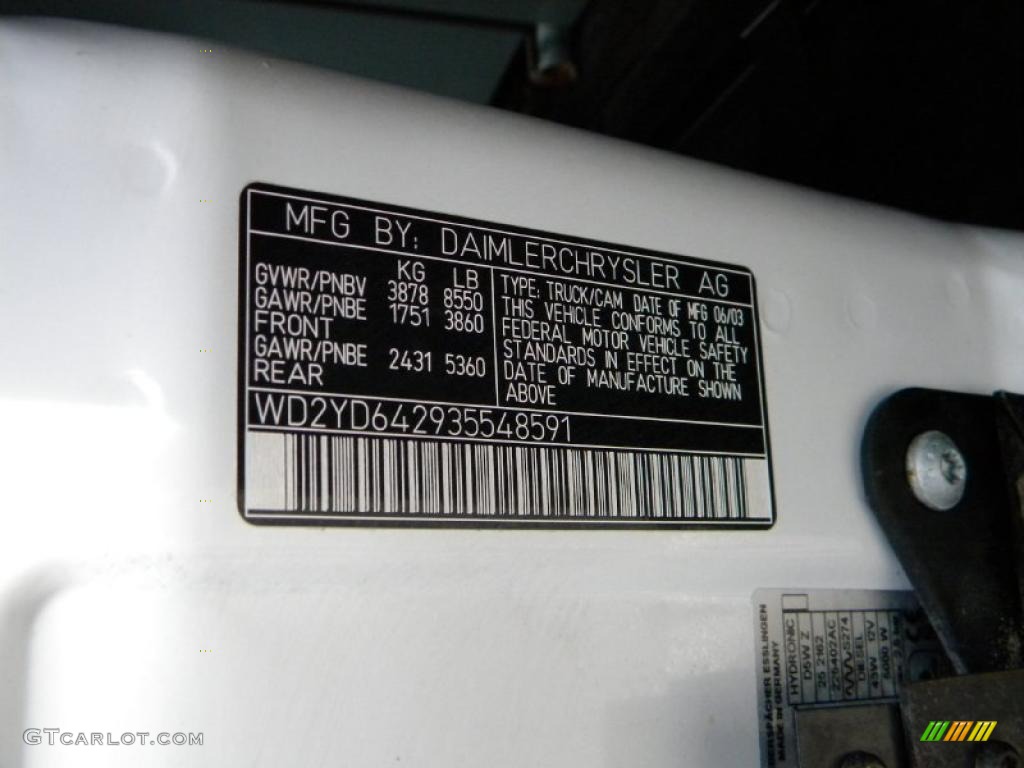 2003 Dodge Sprinter Van 2500 High Roof Cargo Info Tag Photo #40582509