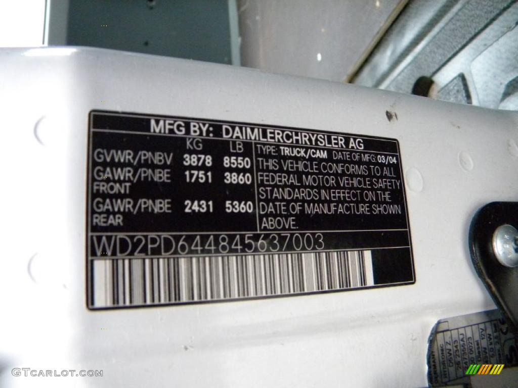 2004 Dodge Sprinter Van 2500 High Roof Cargo Info Tag Photo #40586125
