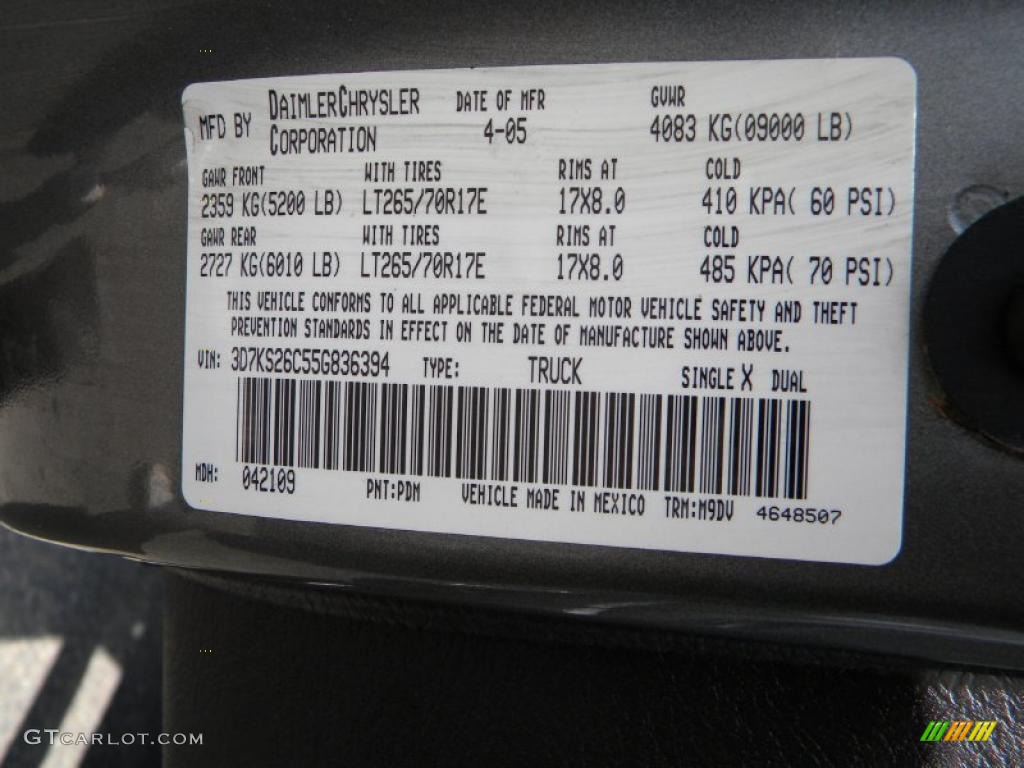 2005 Dodge Ram 2500 SLT Regular Cab 4x4 Color Code Photos