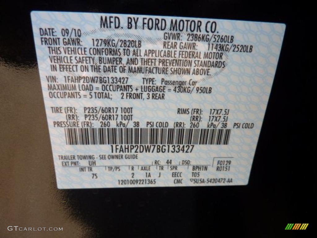 2011 Taurus Color Code UH for Tuxedo Black Photo #40596261