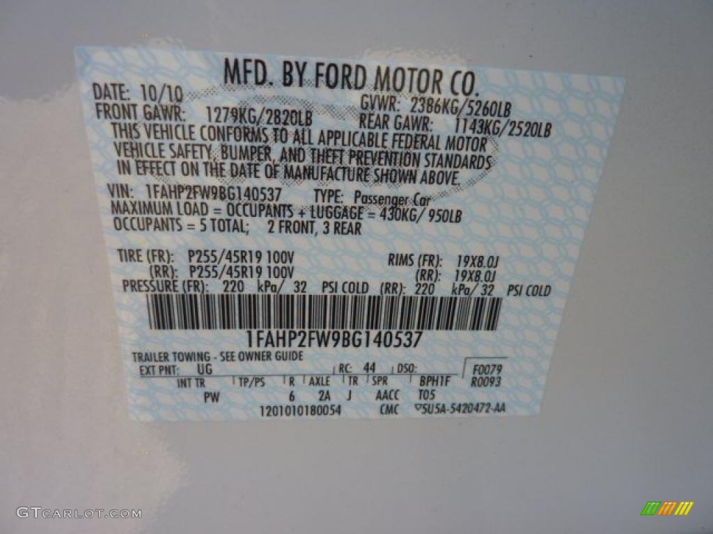 2011 Taurus Color Code UG for White Platinum Tri-Coat Photo #40597761