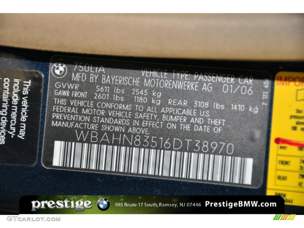 2006 7 Series 750Li Sedan - Monaco Blue Metallic / Dark Beige/Beige III photo #13