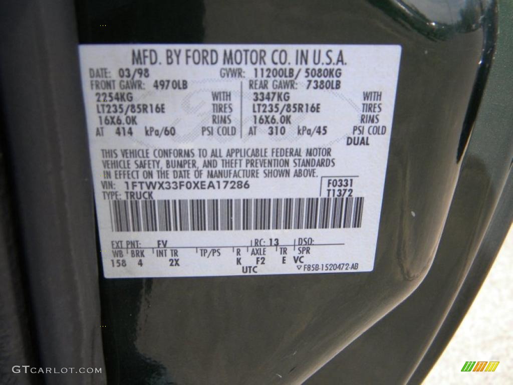 1999 F350 Super Duty Color Code FV for Woodland Green Metallic Photo #40603461
