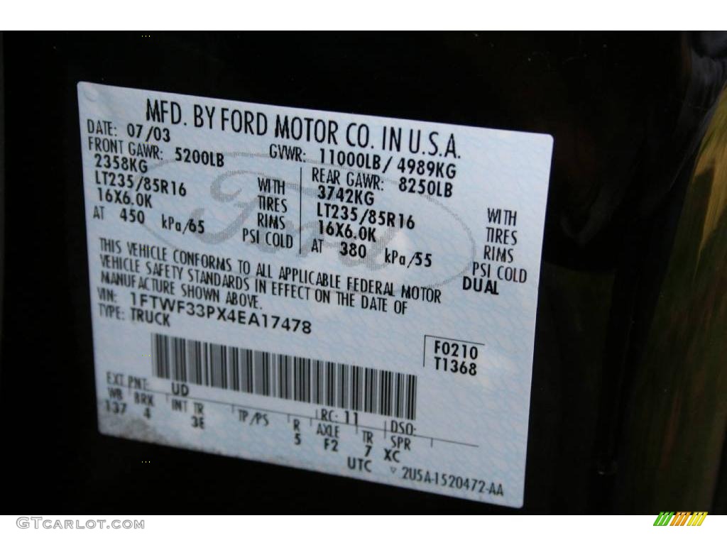 2004 F350 Super Duty Color Code UD for Black Photo #40604209