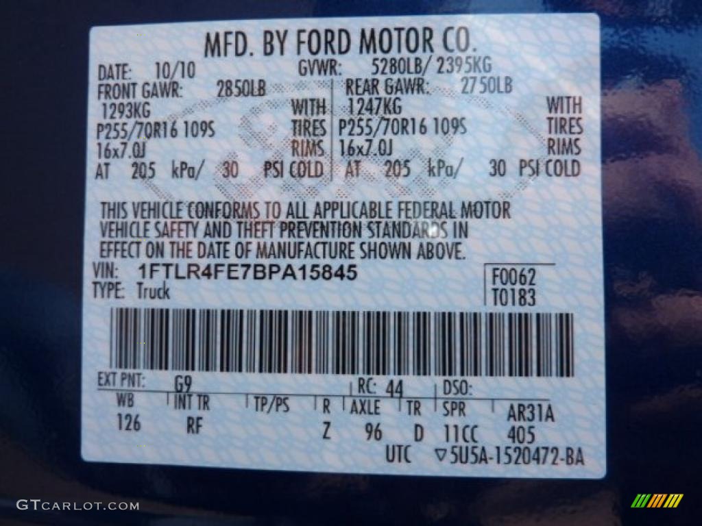 2011 Ranger Color Code G9 for Vista Blue Metallic Photo #40606113