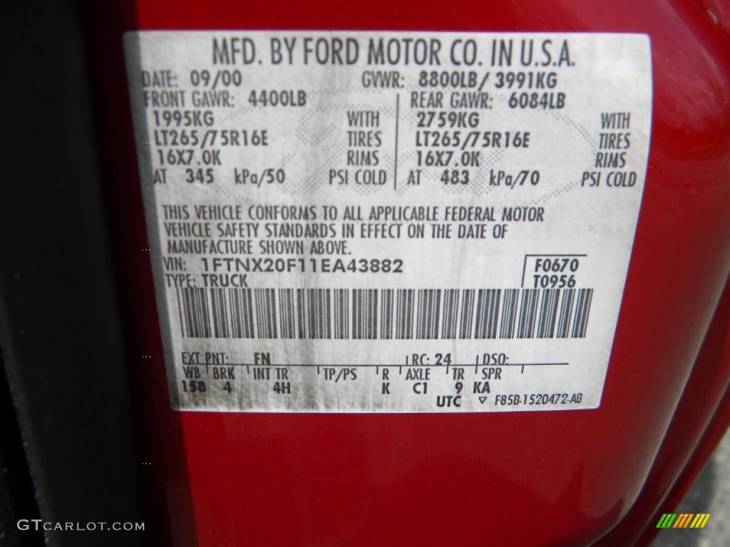 2001 F250 Super Duty Color Code FN for Toreador Red Metallic Photo #40612397