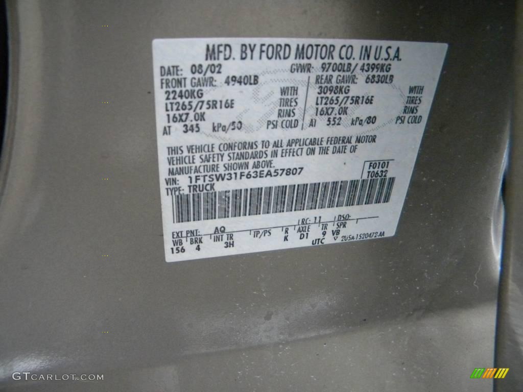 2003 F350 Super Duty Color Code AQ for Arizona Beige Metallic Photo #40616126