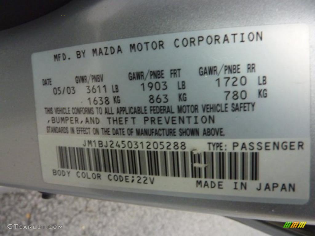 2003 Protege Color Code 22V for Sunlight Silver Metallic Photo #40616254