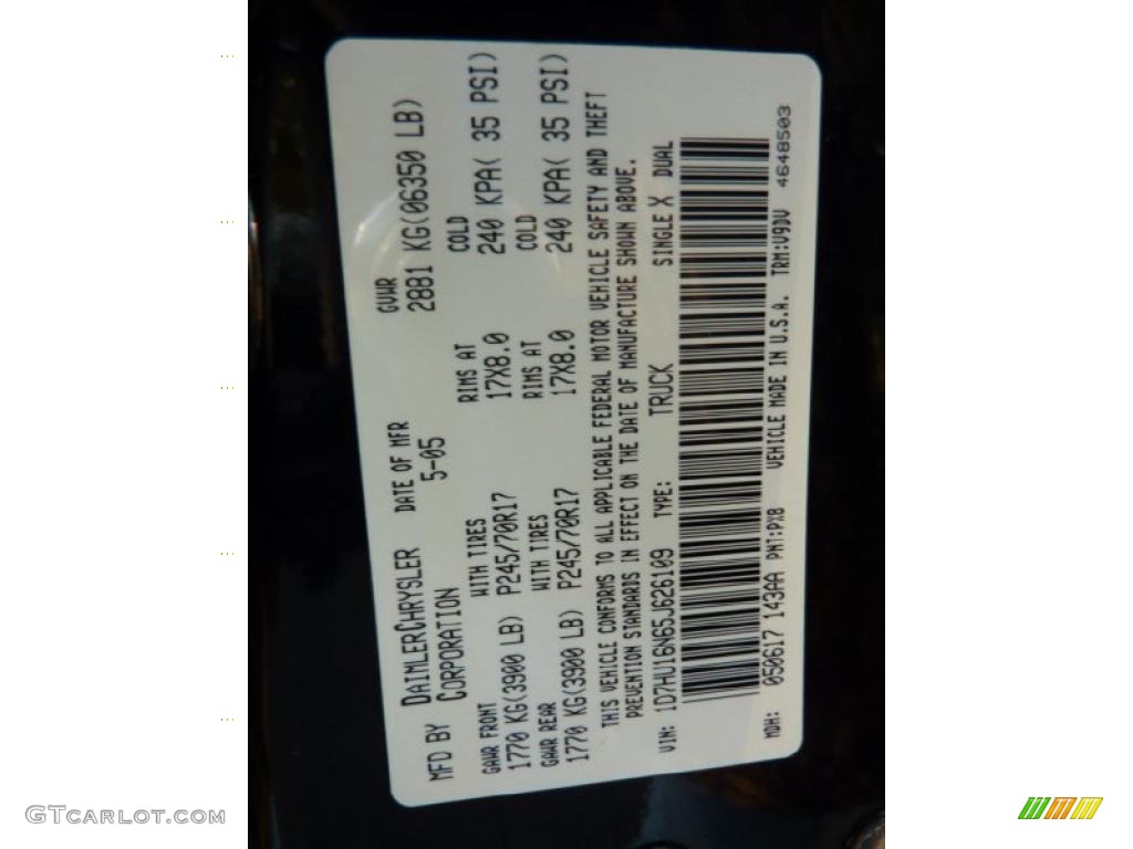 2005 Ram 1500 Color Code PX8 for Black Photo #40617874