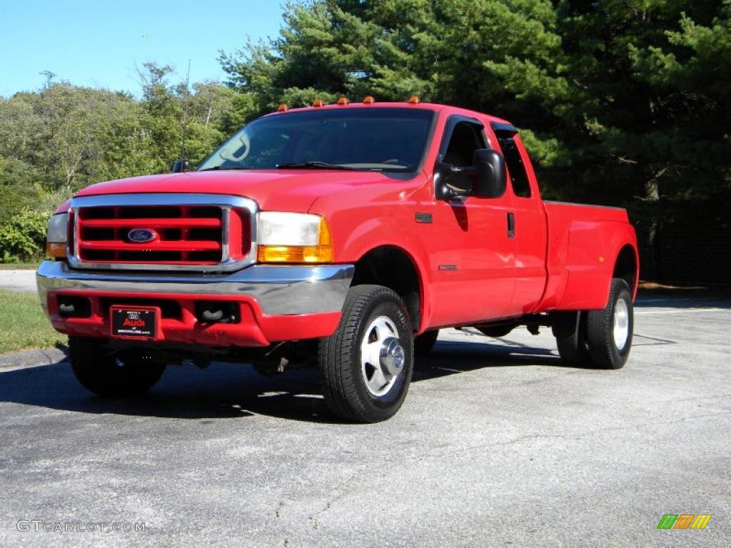 2000 F350 Super Duty Lariat Extended Cab 4x4 Dually - Red / Medium Parchment photo #2