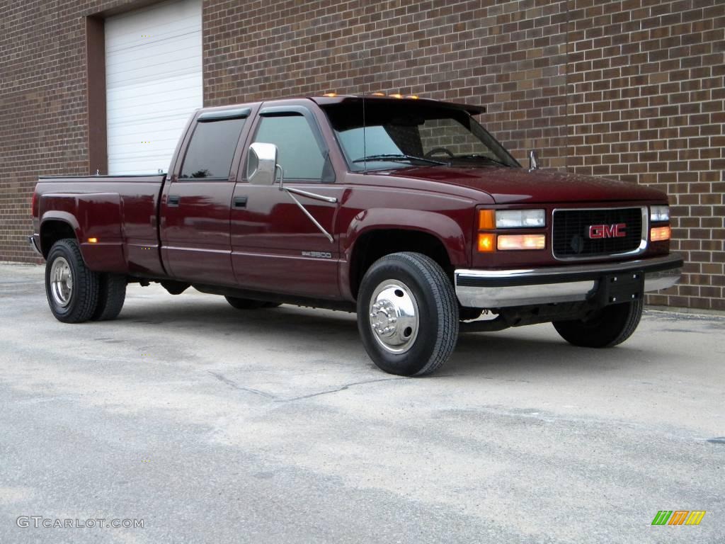 Dark Hunt Club Red Metallic 1997 GMC Sierra 3500 SLE Crew Cab 4x4 Dually Exterior Photo #40624554