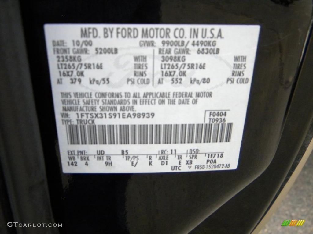 2001 F350 Super Duty Color Code UD for Black Photo #40630566