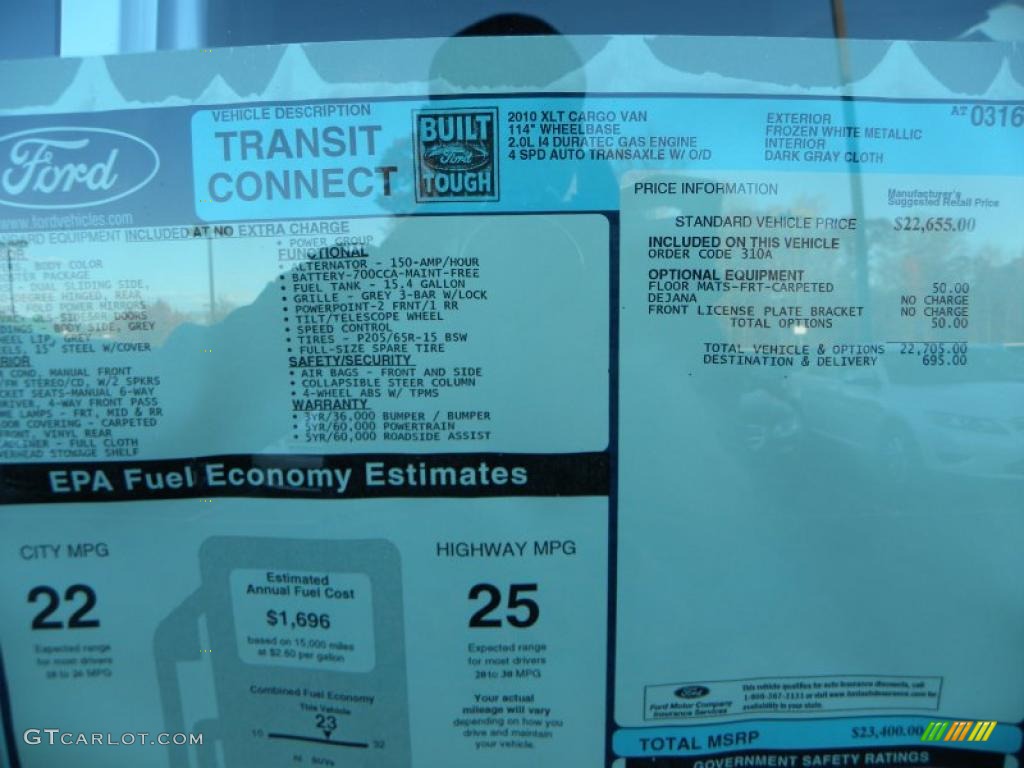 2010 Ford Transit Connect XLT Cargo Van Window Sticker Photos