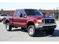 2000 Dark Toreador Red Metallic Ford F350 Super Duty Lariat Extended Cab 4x4  photo #15