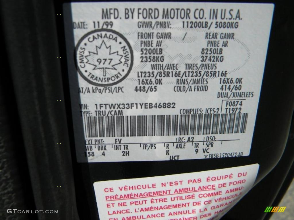2000 F350 Super Duty Color Code FV for Woodland Green Metallic Photo #40638738