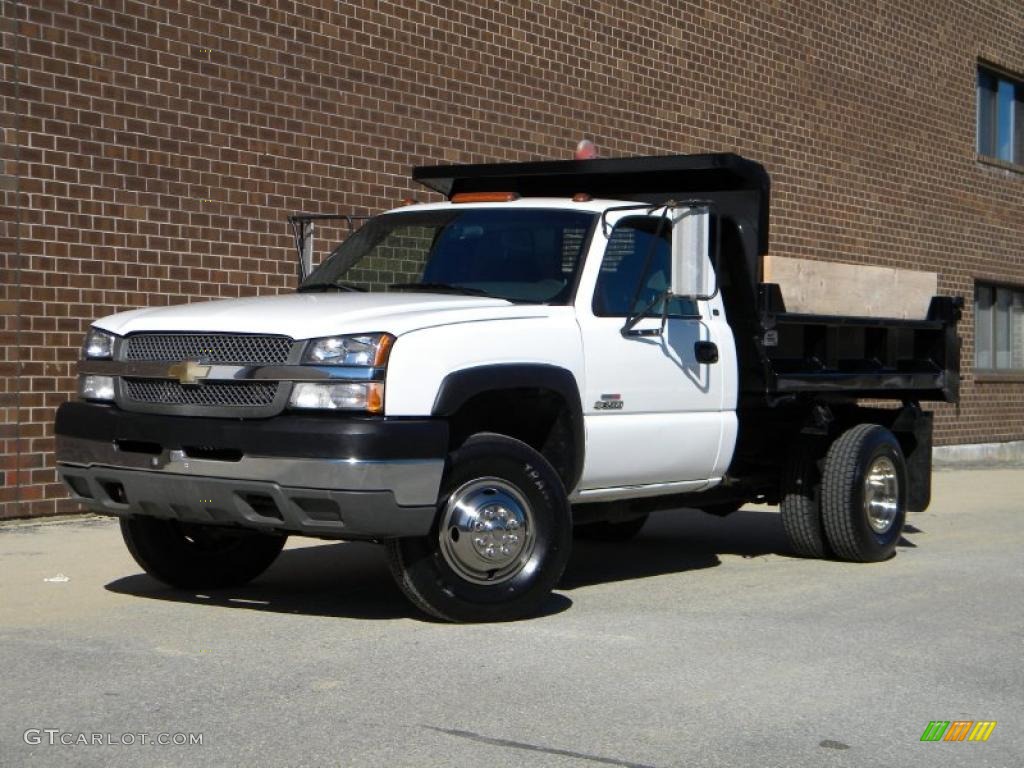 2003 Silverado 3500 Regular Cab 4x4 Chassis Dump Truck - Summit White / Dark Charcoal photo #2