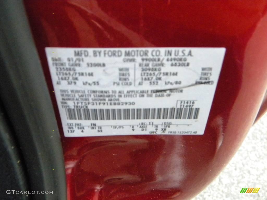 2001 F350 Super Duty Color Code FN for Toreador Red Metallic Photo #40643034