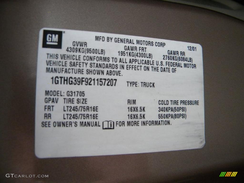 2002 GMC Savana Van G3500 Cargo Info Tag Photos
