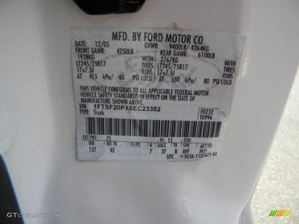 2006 Ford F350 Super Duty XL Regular Cab Color Code Photos