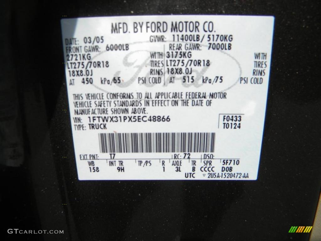 2005 F350 Super Duty Color Code T7 for Dark Stone Metallic Photo #40650935