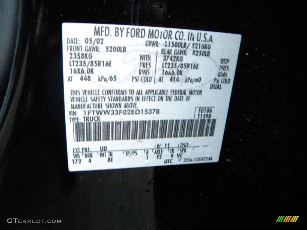 2002 F350 Super Duty Color Code UD for Black Photo #40656311