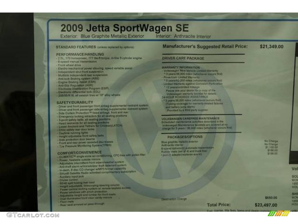 2009 Jetta SE SportWagen - Blue Graphite Metallic / Anthracite photo #18