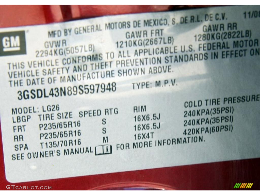 2009 Saturn VUE XE V6 AWD Info Tag Photos