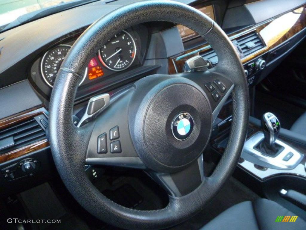 2008 BMW 5 Series 535i Sedan Black Steering Wheel Photo #40677138