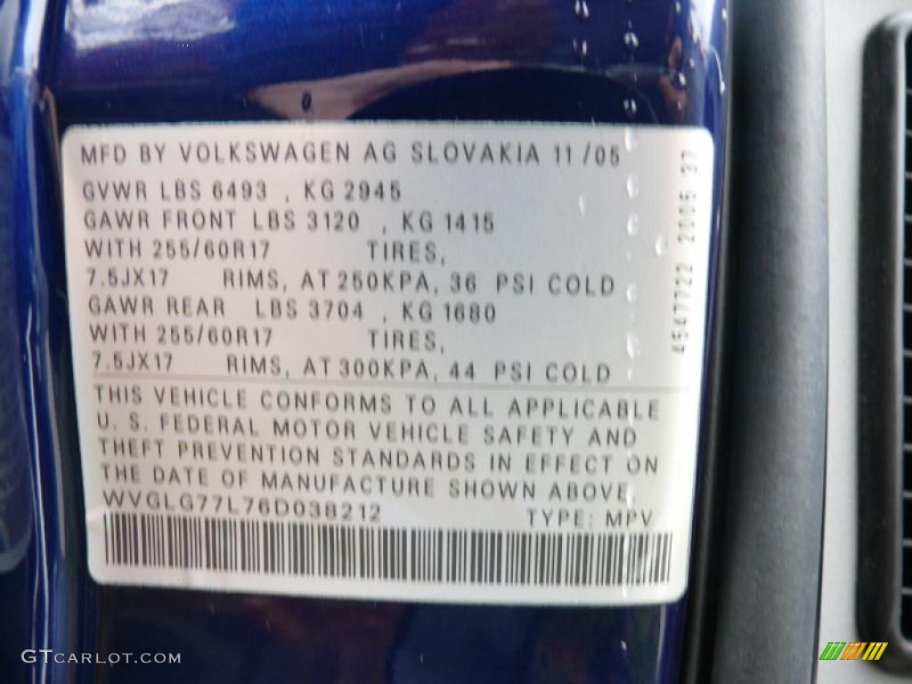 2006 Volkswagen Touareg V6 Info Tag Photos