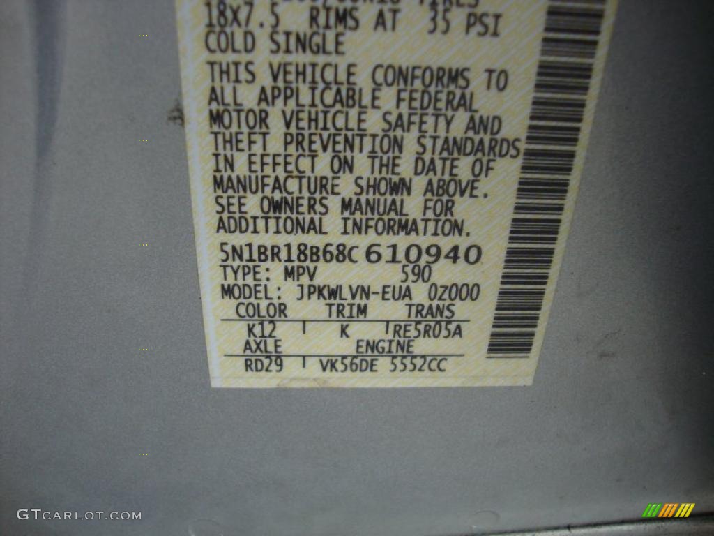 2008 Nissan Pathfinder LE V8 4x4 Color Code Photos