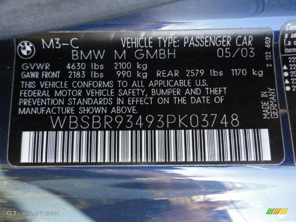 2003 BMW M3 Convertible Info Tag Photo #40681730