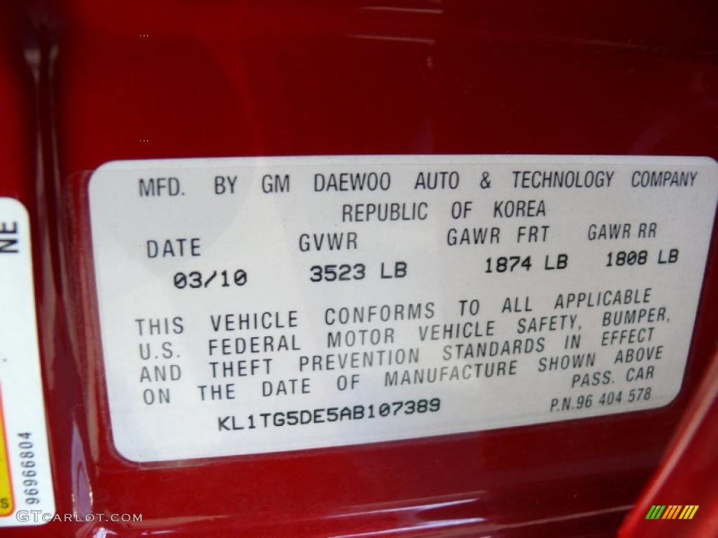 2010 Chevrolet Aveo LT Sedan Info Tag Photo #40683925