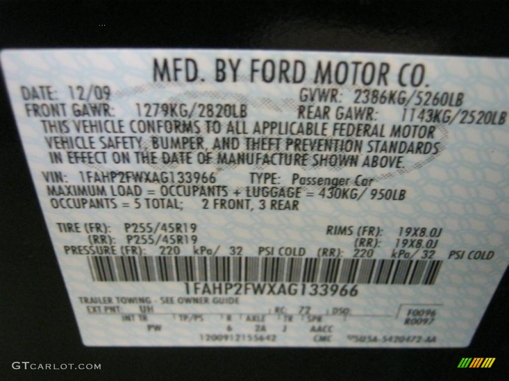 2010 Taurus Color Code UH for Tuxedo Black Metallic Photo #40695434