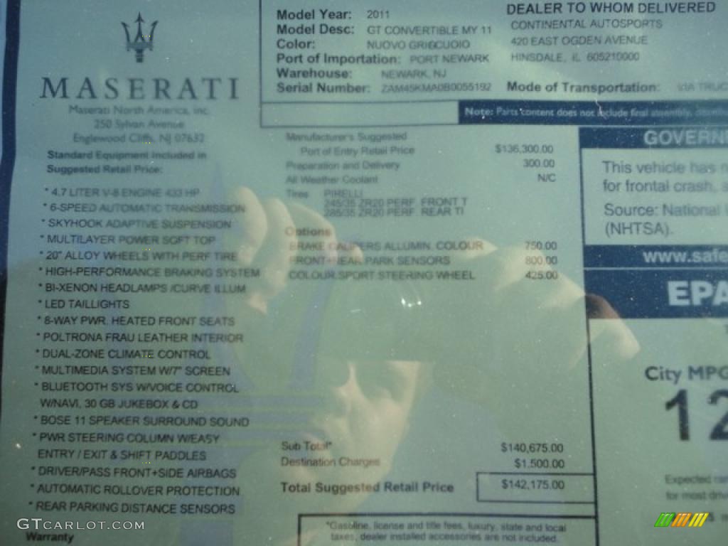 2011 Maserati GranTurismo Convertible GranCabrio Window Sticker Photo #40701089