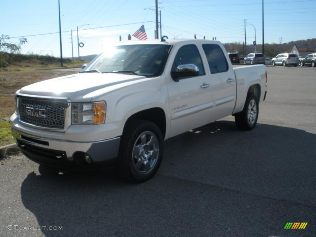 2009 Sierra 1500 SLT Crew Cab - White Diamond Tricoat / Cocoa/Light Cashmere photo #1