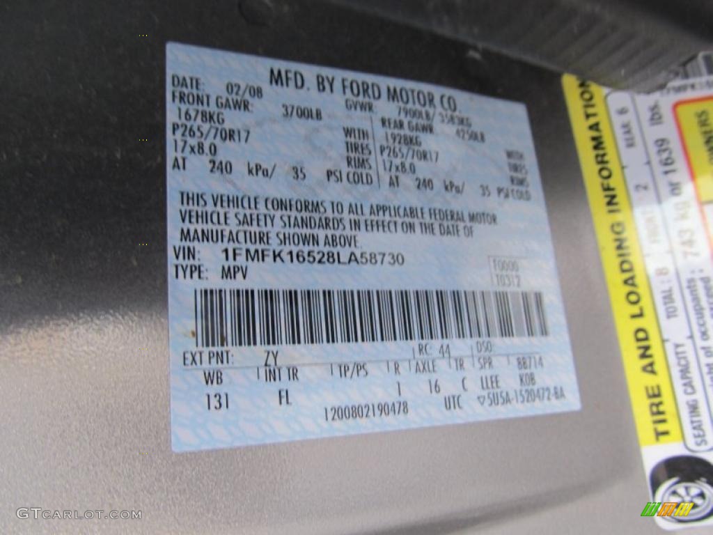 2008 Expedition Color Code ZY for Vapor Silver Metallic Photo #40713494