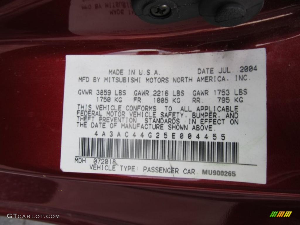 2005 Mitsubishi Eclipse GS Coupe Info Tag Photo #40713754